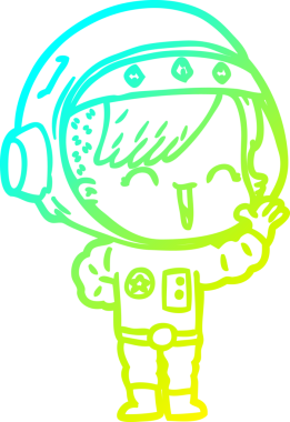 Bir insan tarafından çizilen mutlu astronot kız çizgi filminin soğuk gradyan çizimi.