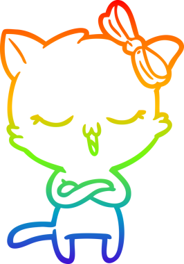 Gökkuşağı gradyan çizgi çizimi bir insan tarafından çizilmiş bir çizgi film kedisi.