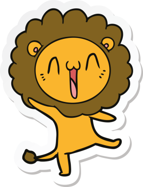 Bir insan tarafından çizilmiş mutlu bir aslanın çıkartması.