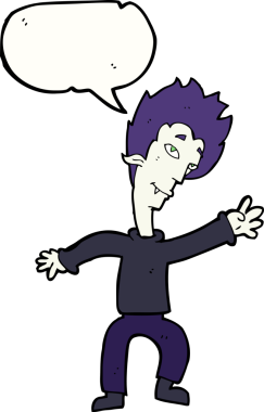 Bir insan tarafından çizilmiş konuşma balonlu cadılar bayramı vampiri çizgi filmi.