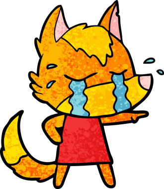 Bir insan tarafından çizilmiş üzgün küçük tilki çizgi film karakteri.