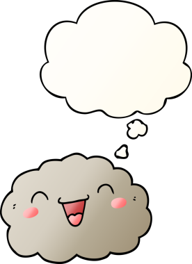 Mutlu çizgi film bulutu. Düşünce baloncuğu bir insan tarafından çizilmiş.