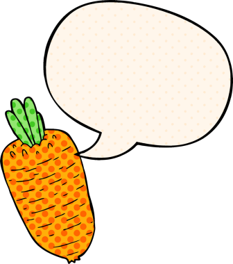 Bir insan tarafından çizilmiş çizgi roman tarzında konuşma balonu olan sebze çizgi filmi.