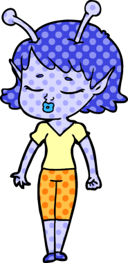 Bir insan tarafından çizilmiş sevimli uzaylı kız çizgi filmi.