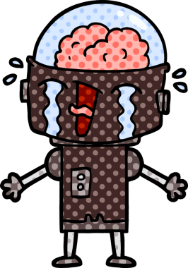 Bir insan tarafından çizilmiş ağlayan robot çizgi film.