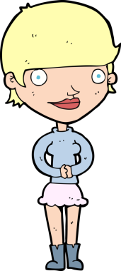 Bir insan tarafından çizilmiş karikatür dostu kadın.