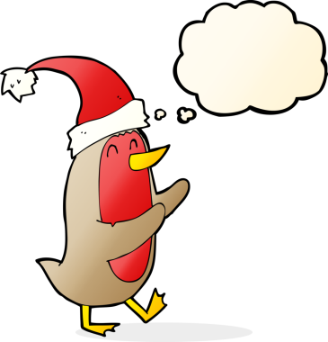 Bir insan tarafından çizilmiş düşünce baloncuklu noel robini.