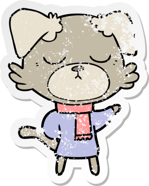 Bir insan tarafından çizilmiş şirin bir köpeğin sıkıntılı çıkartması.