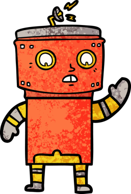 Bir insan tarafından çizilmiş çizgi film robotu