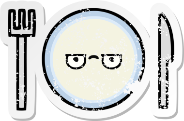 Bir insan tarafından çizilmiş tatlı bir yemek tabağının sıkıntılı çıkartması.