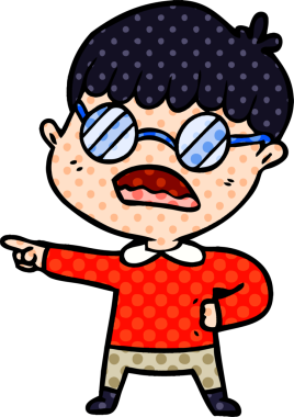 Bir insan tarafından çizilmiş gözlüklü çocuk.