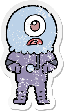 Bir insan tarafından çizilmiş sıkıntılı bir Tepegöz uzaylı uzay adamı çıkartması.