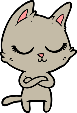 Bir insan tarafından çizilmiş sakin çizgi film kedisi.