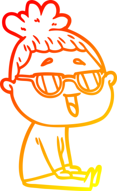 Bir insan tarafından çizilmiş gözlük takan mutlu bir kadının çizgi çizimi.