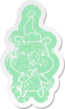 Bir insan tarafından çizilmiş Noel Baba şapkası takan kızgın bir domuzun sıkıntılı çıkartması.