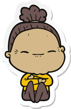 Bir insan tarafından çizilmiş barışçıl yaşlı bir kadının çıkartması.