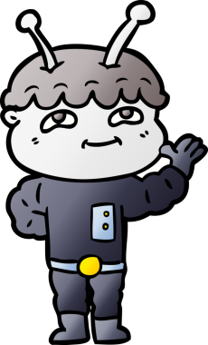 Bir insan tarafından çizilmiş dost canlısı çizgi film uzay adamı.