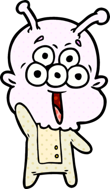 Bir insan tarafından çizilmiş mutlu bir uzaylı çizgi filmi.