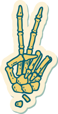 Bir insan tarafından çizilmiş barış işareti veren geleneksel bir iskelet stili dövme çıkartması.