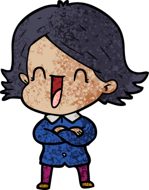 Bir insan tarafından çizilmiş gülen kadın çizgi filmi.