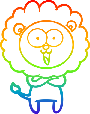 gökkuşağı gradyanı çizimi bir insan tarafından çizilmiş mutlu bir karikatür aslanı