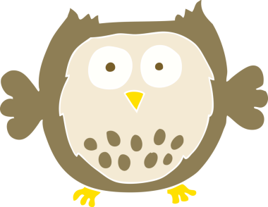 Bir insan tarafından çizilmiş baykuşun düz renk çizimi