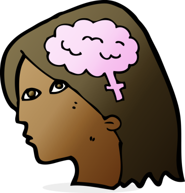 Bir insan tarafından çizilmiş beyin sembollü bir kadın kafası.