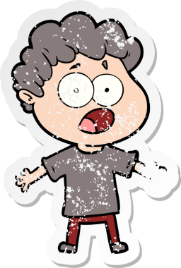 Bir insan tarafından çizilen şaşkınlık içinde soluk soluğa kalmış bir çizgi film karakterinin sıkıntılı çıkartması.