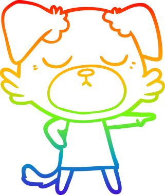 Gökkuşağı gradyan çizimi. Bir insan tarafından çizilmiş şirin bir köpek çizimi.