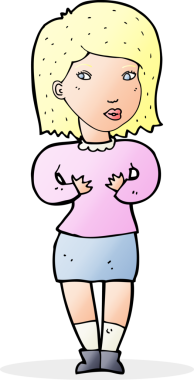 Bir insan tarafından çizilmiş bahaneler üreten çizgi film kadını.