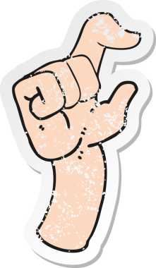 Çizgi film karakterinin gerilimli çıkartması bir insan tarafından çizilmiş küçük bir jest yapıyor.