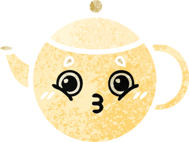 Bir insan tarafından çizilmiş çay demliğinin retro çizim tarzı karikatürü.