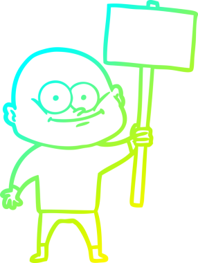 Bir insan tarafından çizilmiş tabelayla bakan kel bir adamın çizdiği soğuk çizgi.