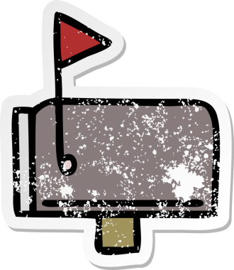 Bir insan tarafından çizilmiş şirin bir posta kutusunun sıkıntılı çıkartması.