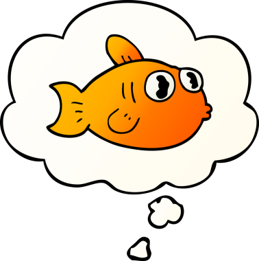 Düşünce baloncuklu karikatür balığı bir insan tarafından çizilmiş.