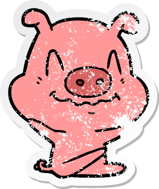 Bir insan tarafından çizilmiş gergin çizgi film domuzu çıkartması.