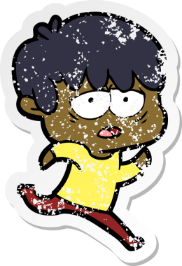 Bir insan tarafından çizilmiş bitkin bir çizgi film karakterinin sıkıntılı çıkartması.