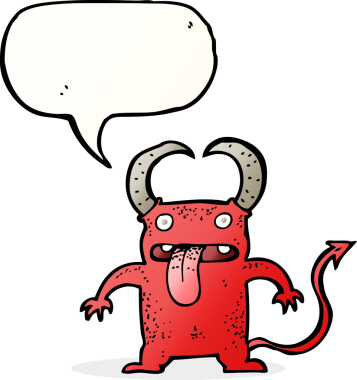 Bir insan tarafından çizilmiş konuşma balonu olan küçük bir şeytan.