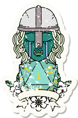 Retro Dövme Tarzı Ağlayan Ork Savaşçısı Karakteri Bir insan tarafından çizilmiş doğal bir D20 rulosu