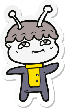 Bir insan tarafından çizilmiş dost canlısı bir uzay adamının çıkartması.