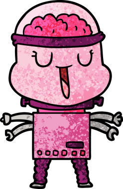 Bir insan tarafından çizilmiş mutlu çizgi film robotu