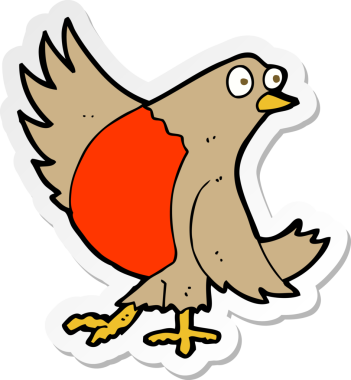 Bir insan tarafından çizilmiş dans eden bir robin çıkartması.