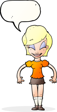 Bir insan tarafından çizilmiş konuşma balonu olan güzel bir kadın.