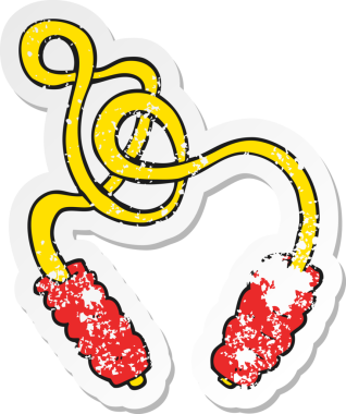 Bir insanın çizdiği ip atlayan bir çizgi filmin gerilimli retro etiketi.