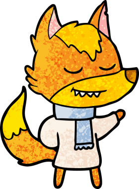 Bir insan tarafından çizilmiş tilki çizgi film karakteri