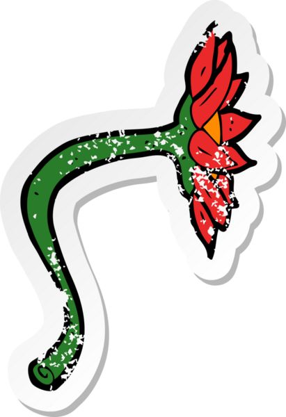 Bir insan tarafından çizilmiş karikatür çiçeğinin gerilmiş yapıştırması.