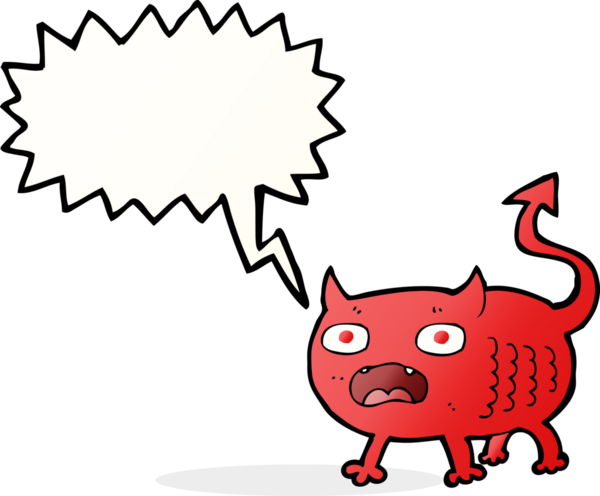 Bir insan tarafından çizilmiş konuşma balonlu küçük şeytan.