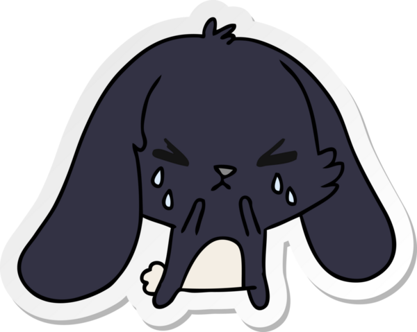 Bir insan tarafından çizilmiş kawaii üzgün tavşanın serbest sticker karikatürü.
