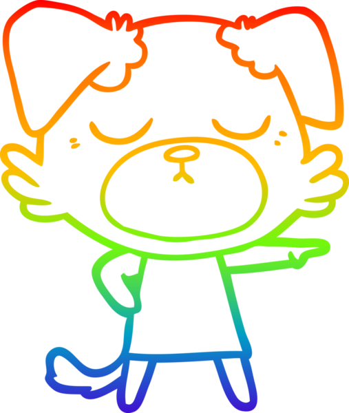 Gökkuşağı gradyan çizimi. Bir insan tarafından çizilmiş şirin bir köpek çizimi.