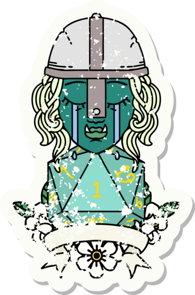 Retro Dövme Tarzı Ağlayan Ork Savaşçısı Karakteri Bir insan tarafından çizilmiş doğal bir D20 rulosu